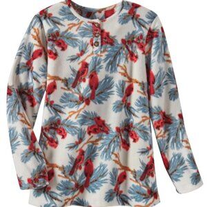 NEW Cardinal Print Sz Medium Casual Wear Soft Fleece Henley Shirt COMFORT CORNER
